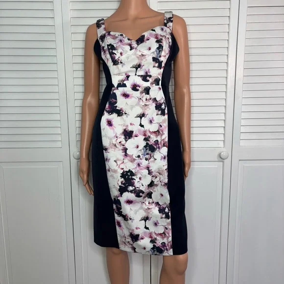 New BLACK HALO Hibiscus Coast Floral Sheath Dress Size 8 - Picture 2 of 7